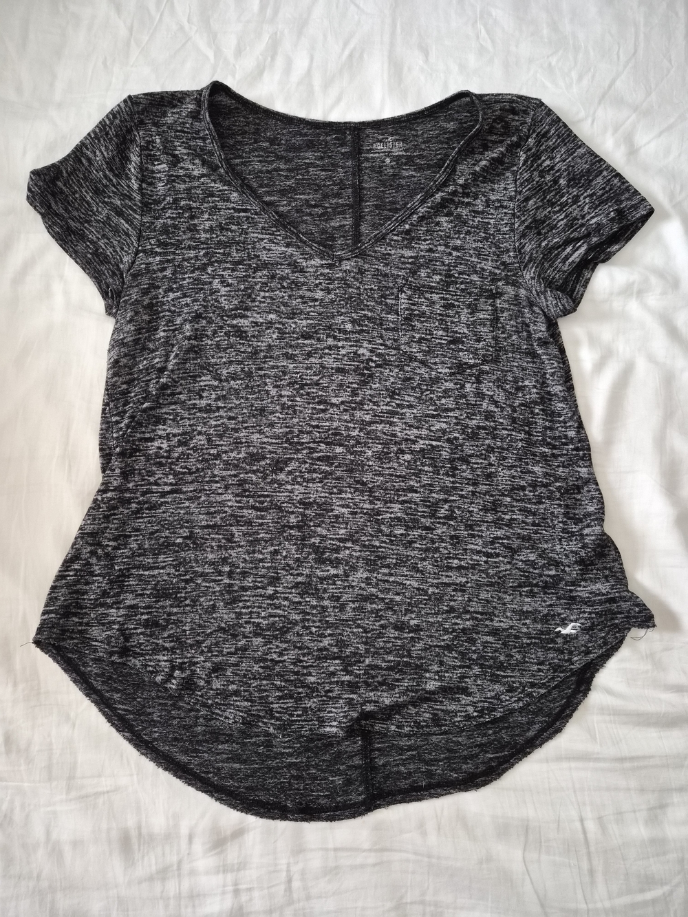 Hollister Black Heathered V-Neck Short Sleeve Tee